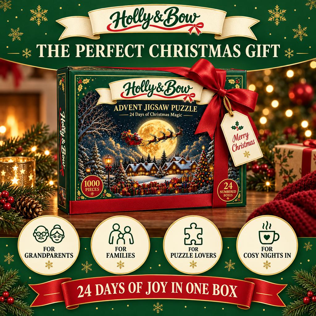 Holly & Bow advent puzzle, the perfect Christmas gift for grandparents, families and puzzle lovers